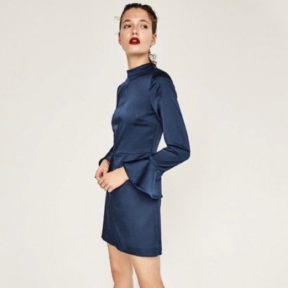 Zara Navy Blue Satin Dress